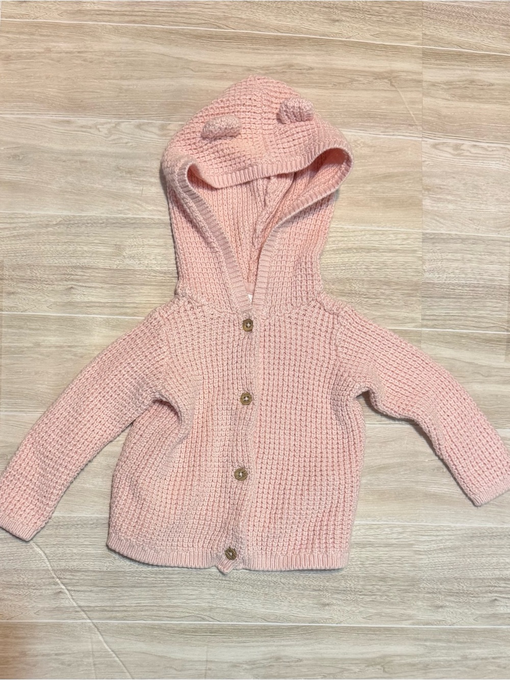 Carter's Light Pink Hooded Knit Cardigan with Ears